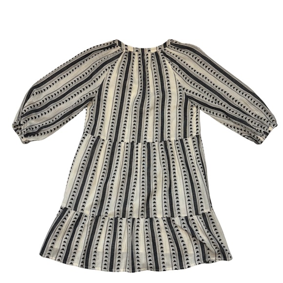 Evereve Black White Boho Stripe Tiered Peasant Dress Small 3/4 Sleeve Lined - Picture 3 of 8